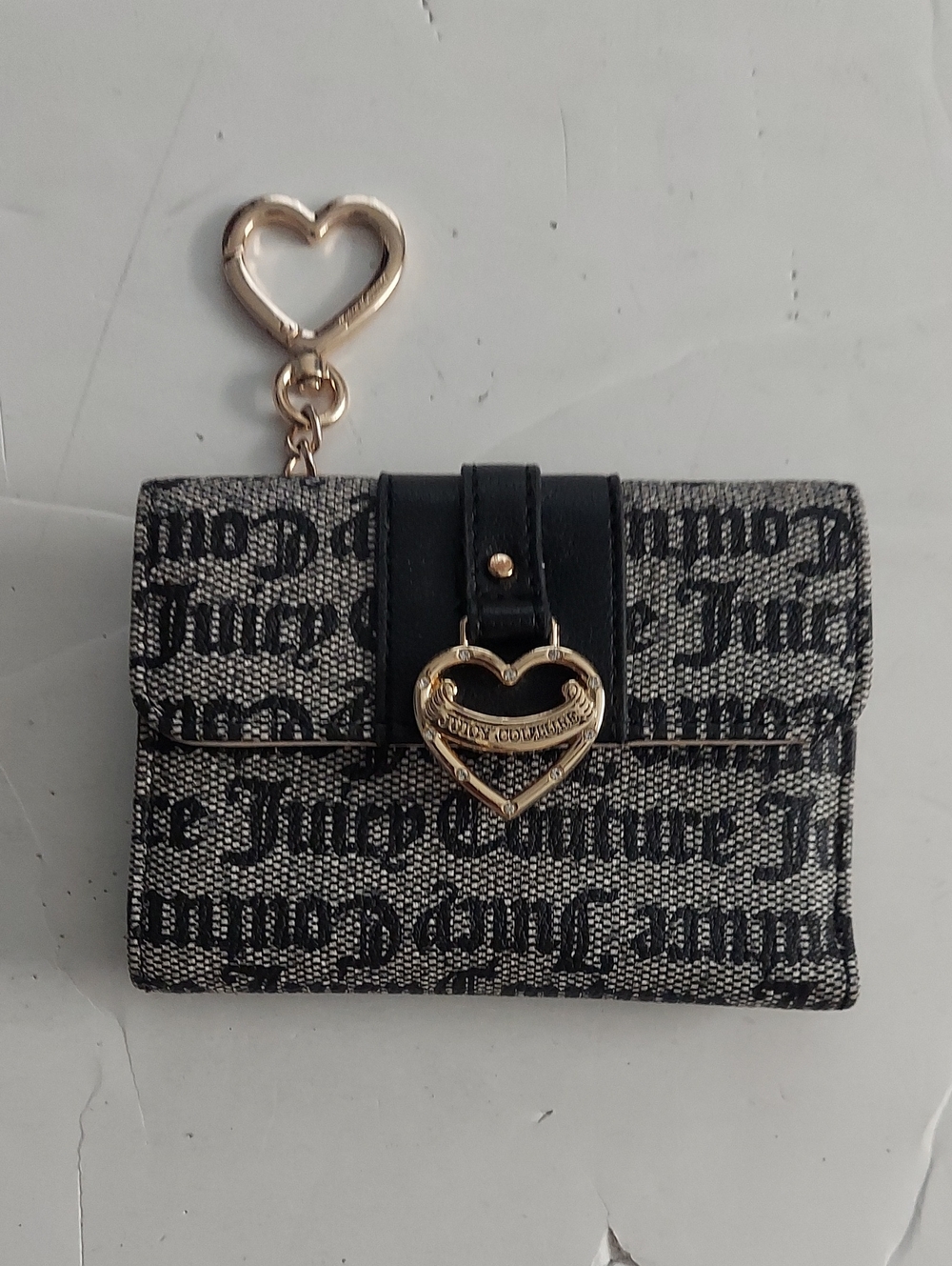 Juicy Couture Black & Gray Monogram Heart Keychain Wallet
